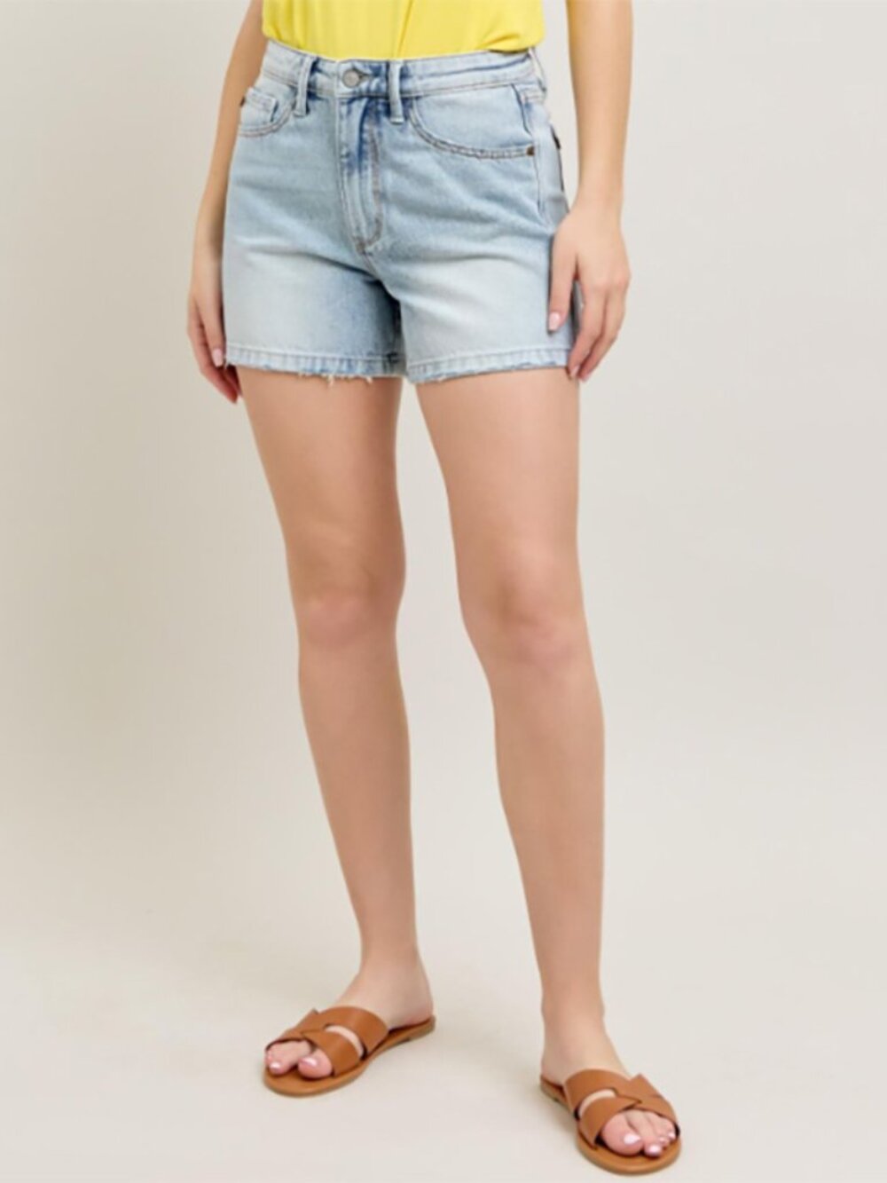 Judy Blue Rigid Magic Distressed Hem High Rise Denim Shorts